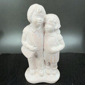 2009 Isabel Bloom USA Hand Made Pottery Girl And Boy Figurine Heavy Garden Decor